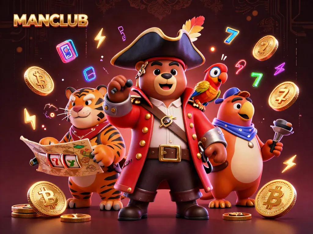 Engage in the thrilling world of MANCLUB with pirates and treasure, showcasing dynamic slot elements.