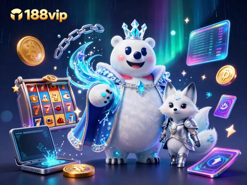 Experience the thrill of n188vip with an enchanting jackpot scene featuring a polar bear and snow fox.