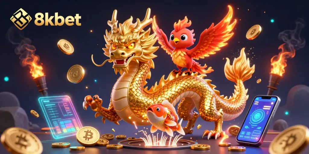 Experience thrill with 8xbet as a golden dragon and phoenix lead a dynamic gaming adventure.