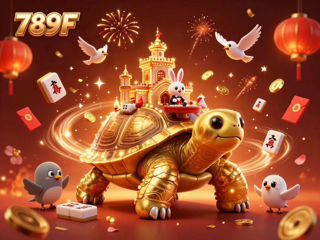 Experience the lively world of 789F with a golden tortoise casino scene featuring a rabbit dealer at a card table.