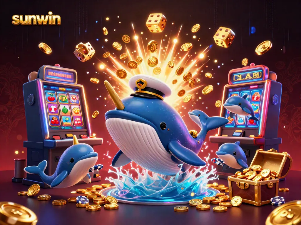 Experience the thrill of sunwin with our casino-inspired whimsical cartoon scene.