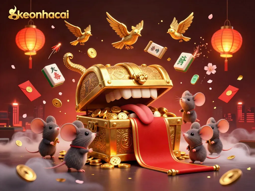 Engage with keonhacai's dynamic betting scene, showing a charming treasure chest and rich gaming elements.