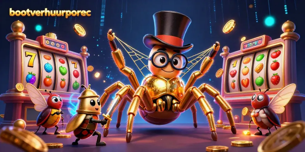 Join the excitement at bootverhuurporec with a thrilling illustration of a casino scene featuring lucky symbols and characters.