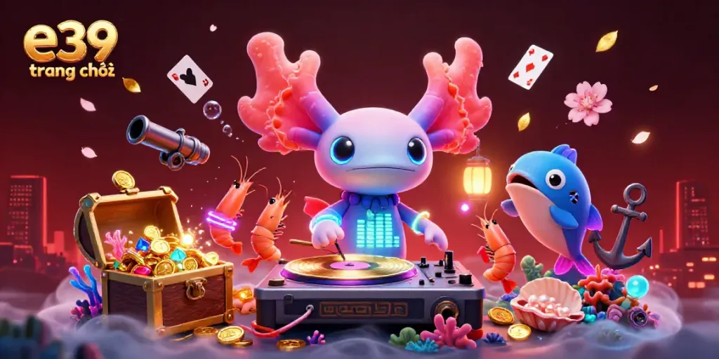 Engage with e39 trang chủ in a vibrant underwater casino scene featuring colorful characters and dynamic gaming elements.