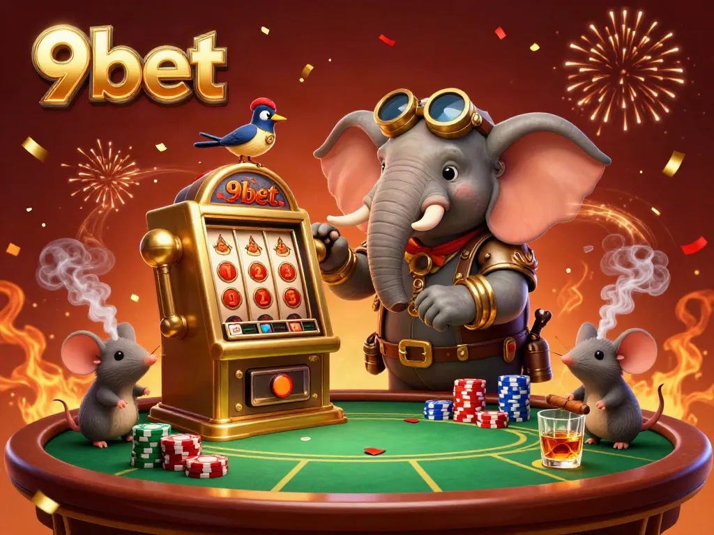 Experience thrilling wins with 9bet as steampunk characters celebrate action on a vibrant casino scene.