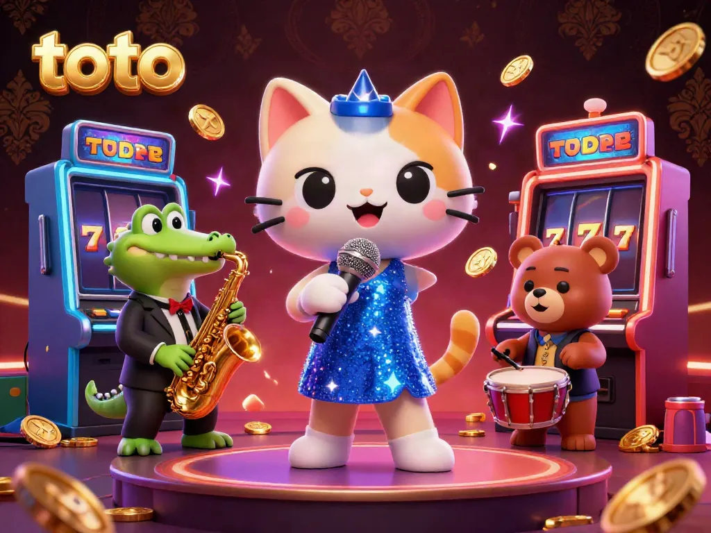 Experience thrilling gaming with toto in a vibrant casino scene featuring captivating cartoon characters.