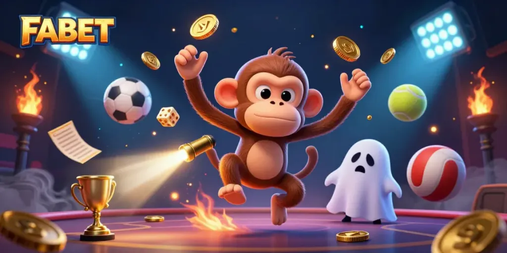 Experience dynamic gameplay and excitement with FABET, featuring a playful monkey and thrilling sports elements.