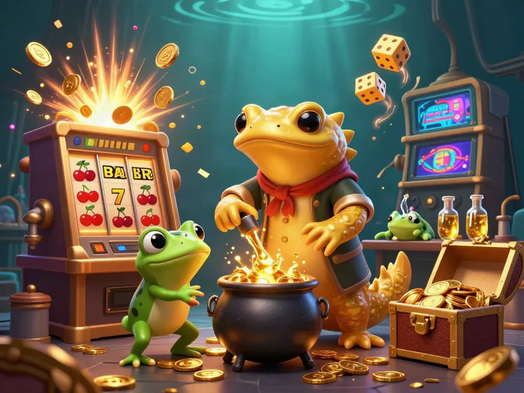 Experience the excitement of Demo Slot PG with a whimsical scene of vibrant characters amid bursting jackpots and a magical atmosphere.