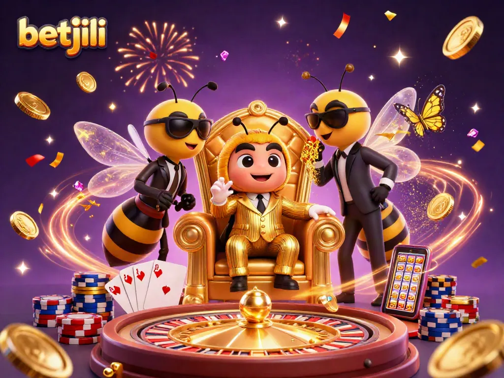Experience thrilling gaming at Betjili with a lively casino scene featuring animated characters and vibrant elements.