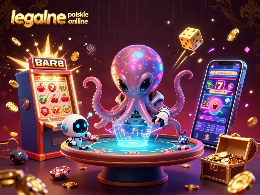 Experience thrilling gameplay at legalne polskie kasyno online with an alien octopus hosting a poker game.