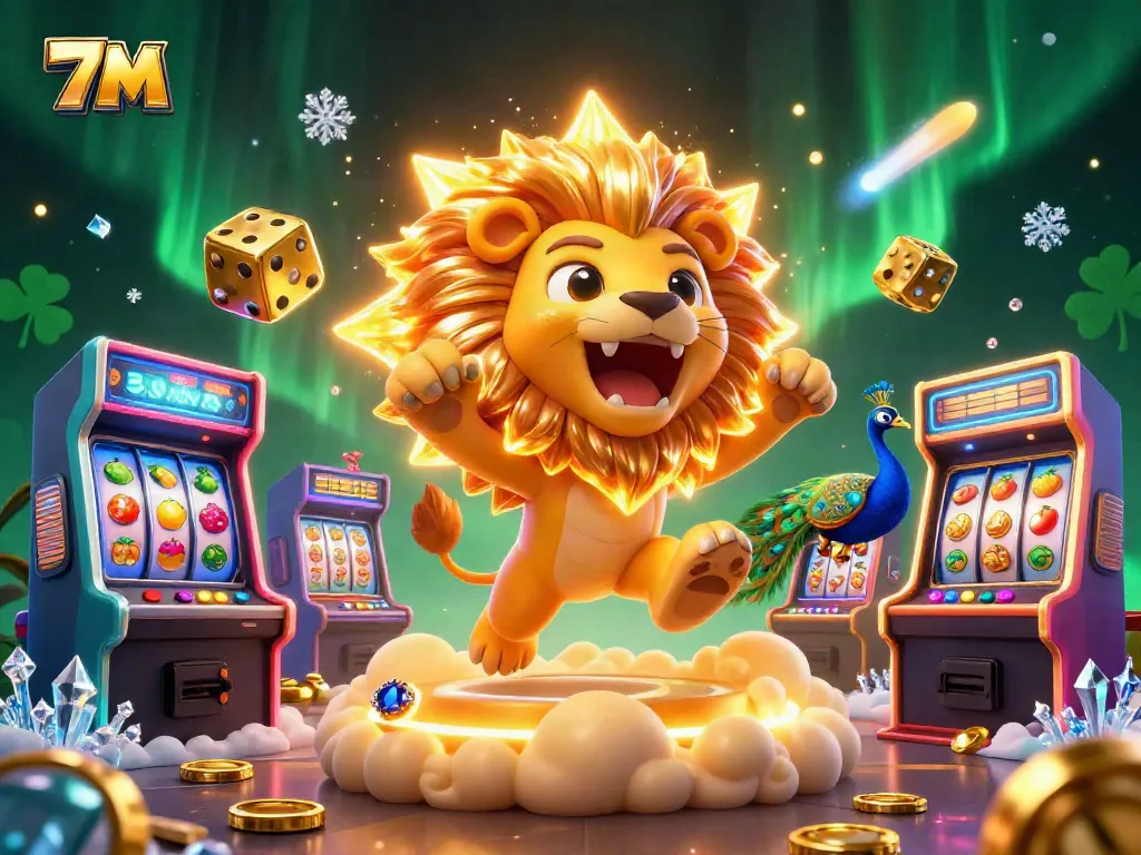 Engage with 7M's exciting casino games, featuring vibrant characters and dynamic elements in a captivating scene.