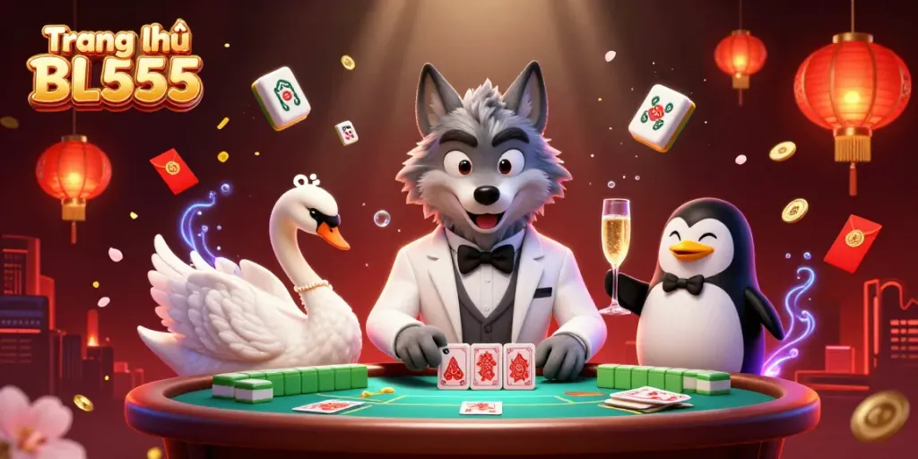 Experience winning at Trang chủ BL555 with a debonair wolf, elegant swan, and sophisticated penguin in a dynamic casino setting.