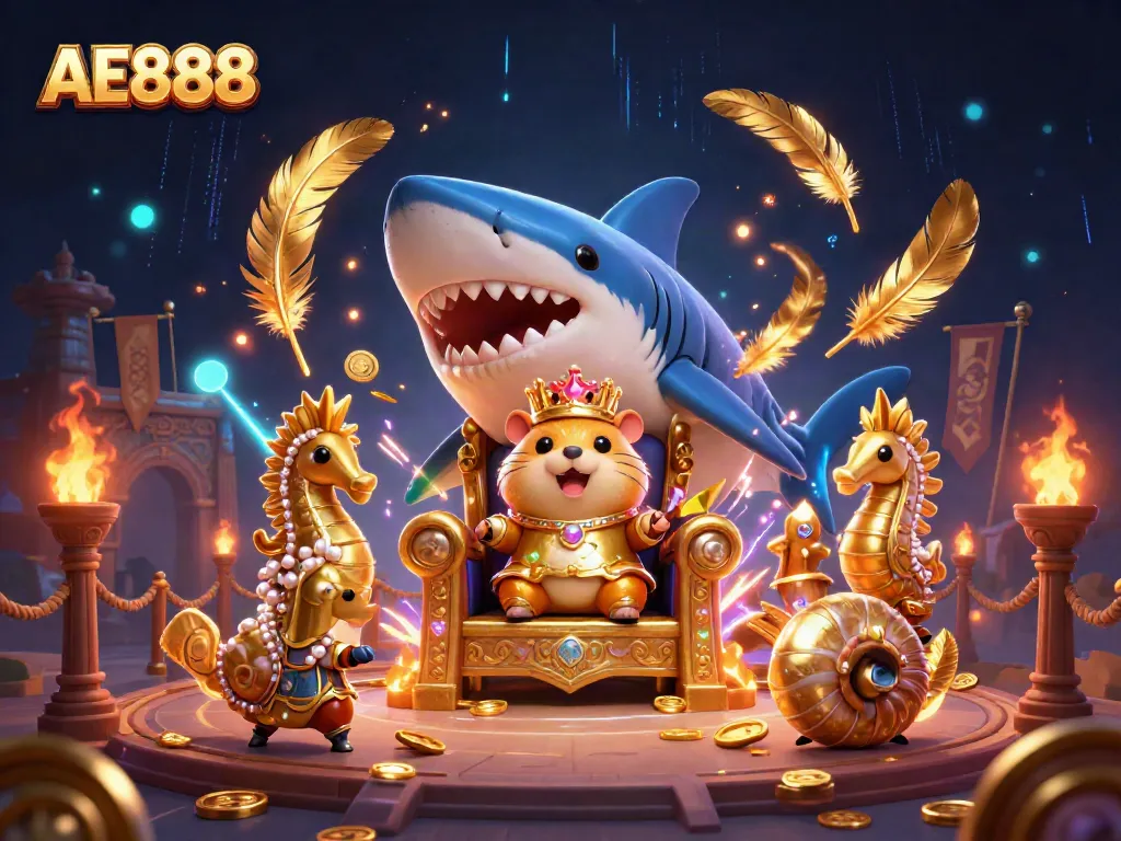 Experience an adventurous AE888 casino journey with a golden hamster king and aquatic companions.