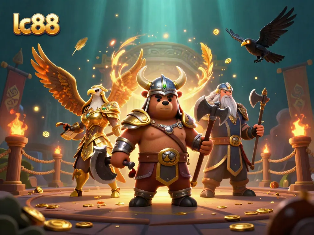 Engage in thrilling gambling adventures at lc88 with a Viking berserker and Valkyrie eagle.