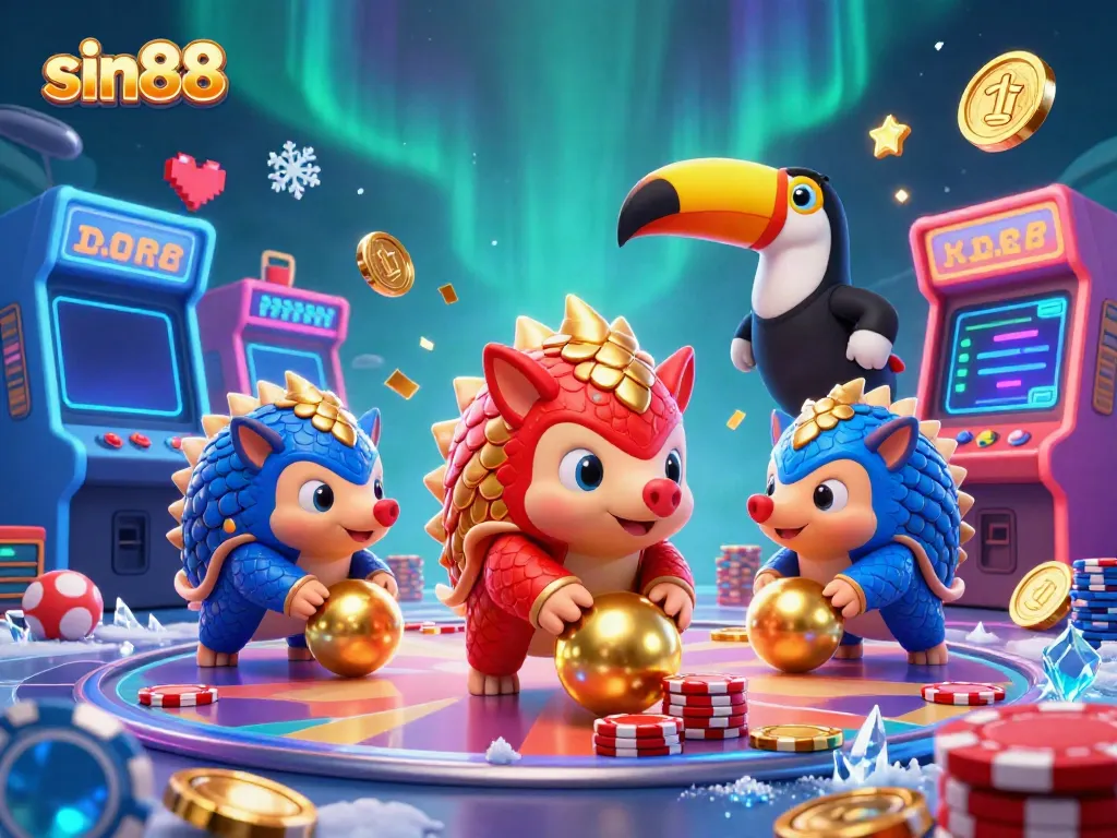 Experience the thrilling rivalry of sin88 as pangolins compete in a colorful casino environment.