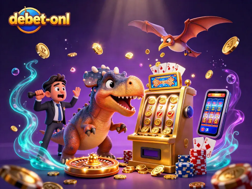 Experience fun with debet-onl as dinosaur characters interact with engaging casino elements!