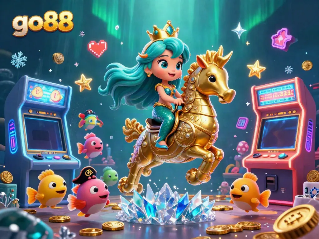 Engage with go88's captivating casino gameplay alongside a magical mermaid in an underwater world.