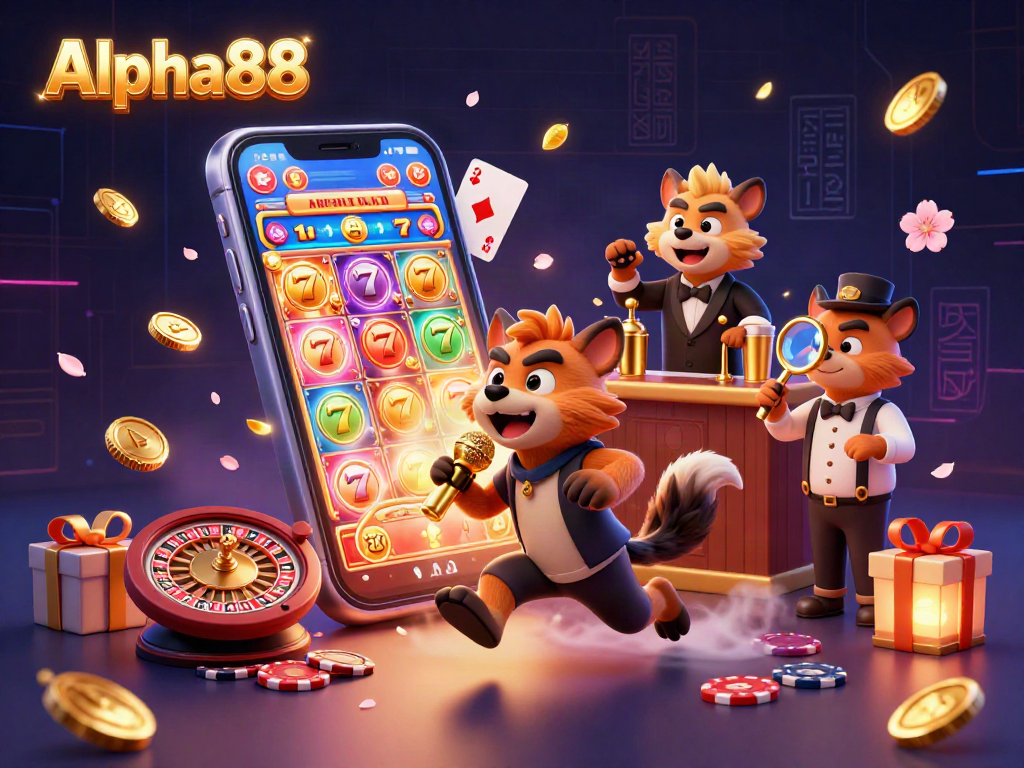 Alpha88 hyena pack entertains in a casino club, featuring quirky characters and exciting game elements.