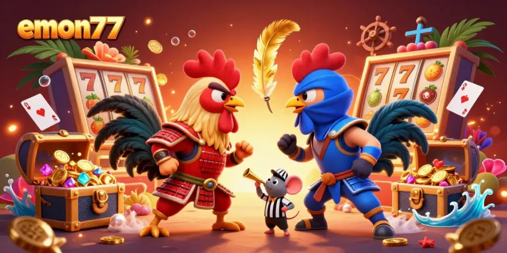 Experience thrilling gameplay with emon77's dynamic fiesta featuring samurai and ninja roosters.