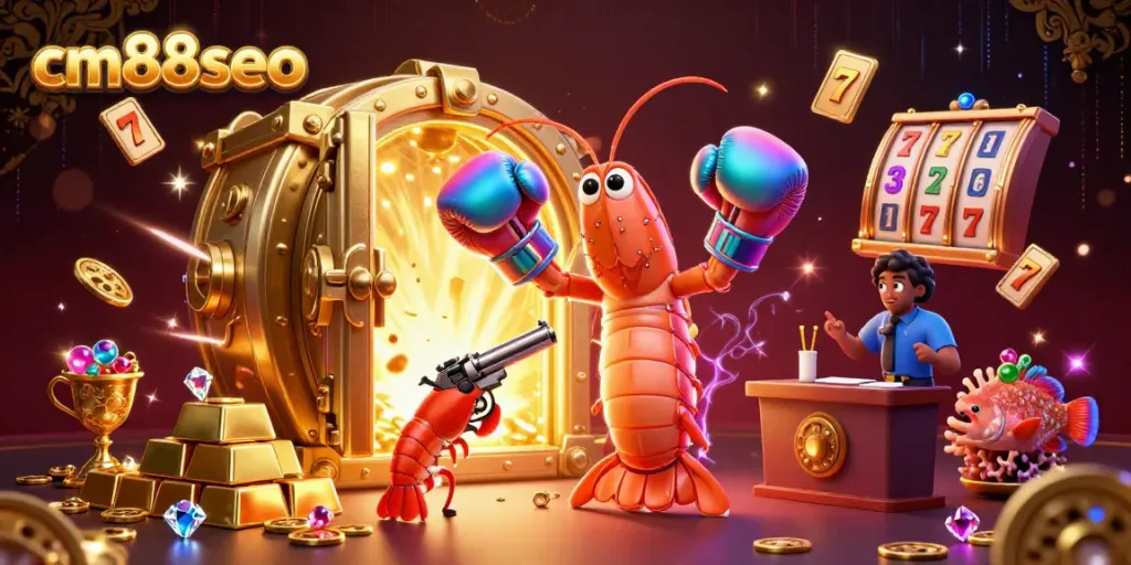 Experience thrilling casino adventures with iconic cm88seo characters amidst treasure and energetic gaming elements.