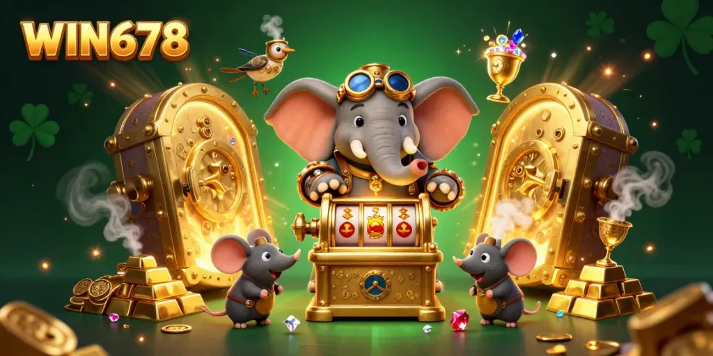 Experience the excitement of WIN678 with a captivating steampunk-themed casino illustration.