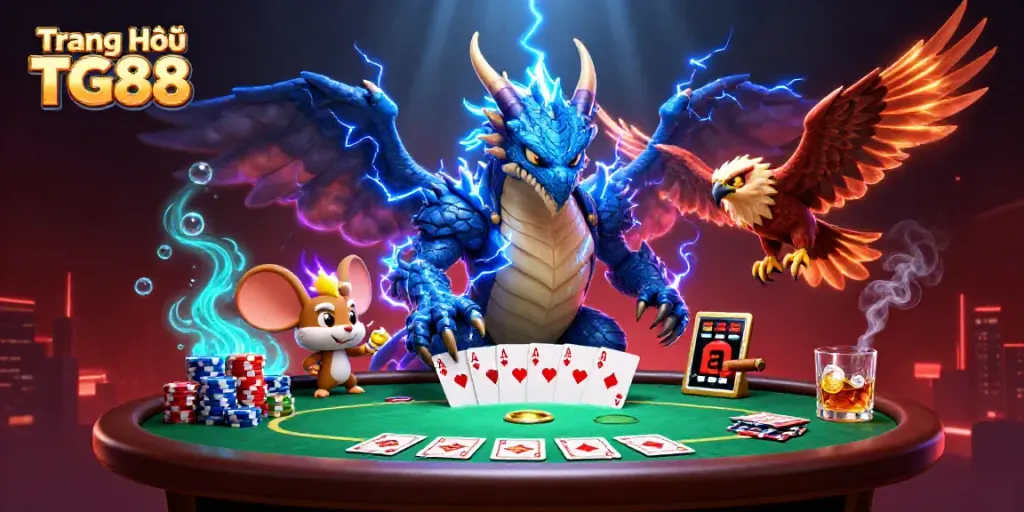 Experience thrilling gameplay at Trang Chủ TG88 with dynamic characters and poker elements filling the scene.