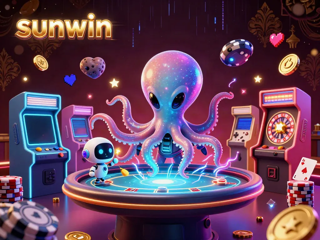 Experience the excitement of poker gaming with the sunwin alien octopus in vibrant 3D.