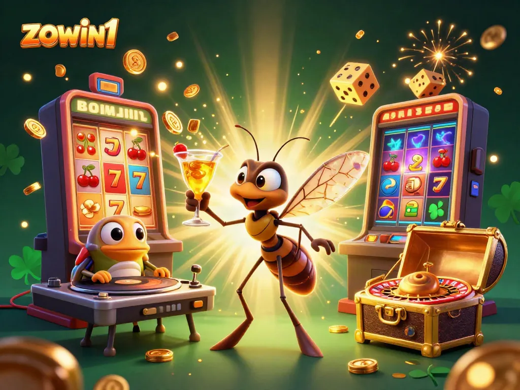 Experience thrilling gameplay at zowin1 with a unique casino mascot in a dynamic 3D scene.