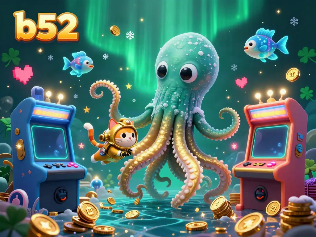 Engage with b52's dynamic casino experience, featuring a kraken, diving cat, and glowing arcade games.