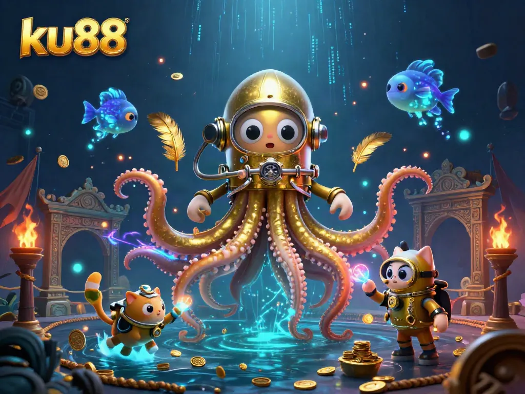 Experience exciting betting action with ku88's vibrant kraken and diving cat scene.
