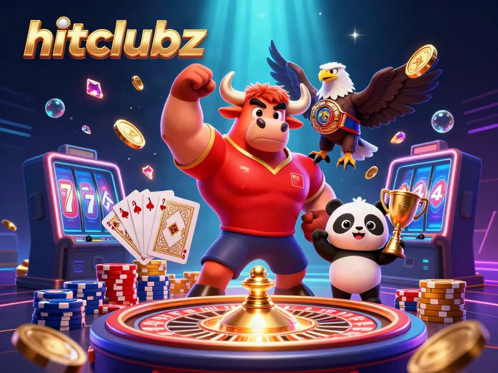 Experience thrilling wins at hitclubz with a lively casino scene featuring dynamic characters and game elements.