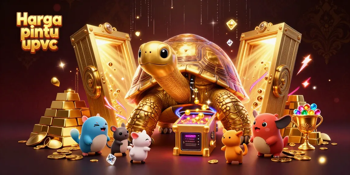 Engage with the vibrant scene showcasing Harga pintu upvc, golden tortoise, and treasure in a casino setting.