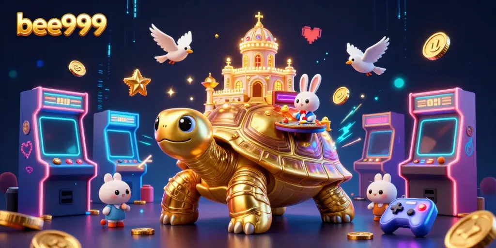 Experience thrilling gameplay with bee999 featuring a gold tortoise casino and vibrant arcade elements.