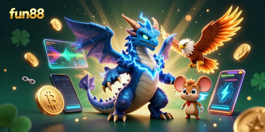 Engage with fun88's thrilling games in this electrifying 3D casino scene.