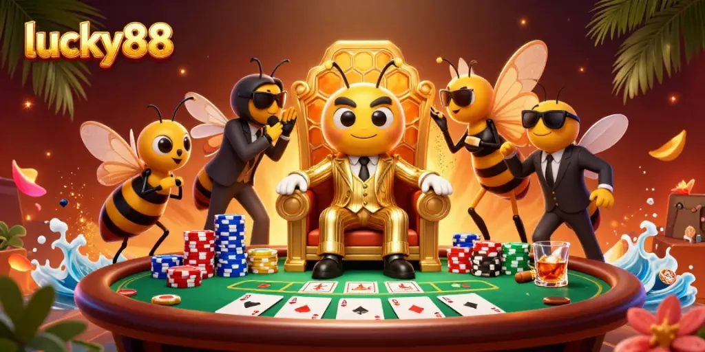 Experience thrilling gameplay with lucky88 as the cartoon mob boss oversees a vibrant poker game.