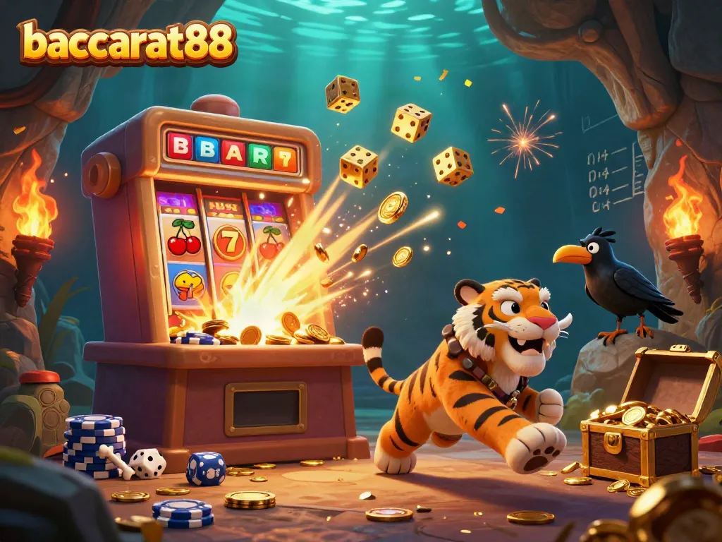 Experience baccarat88's thrilling gameplay with caveman characters in a vibrant casino setting.