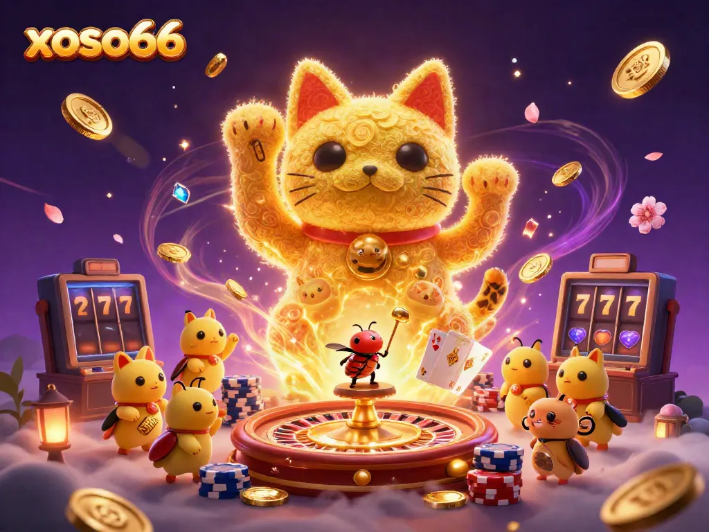 Experience thrilling gaming with xoso66's vibrant casino scene featuring lucky symbols.
