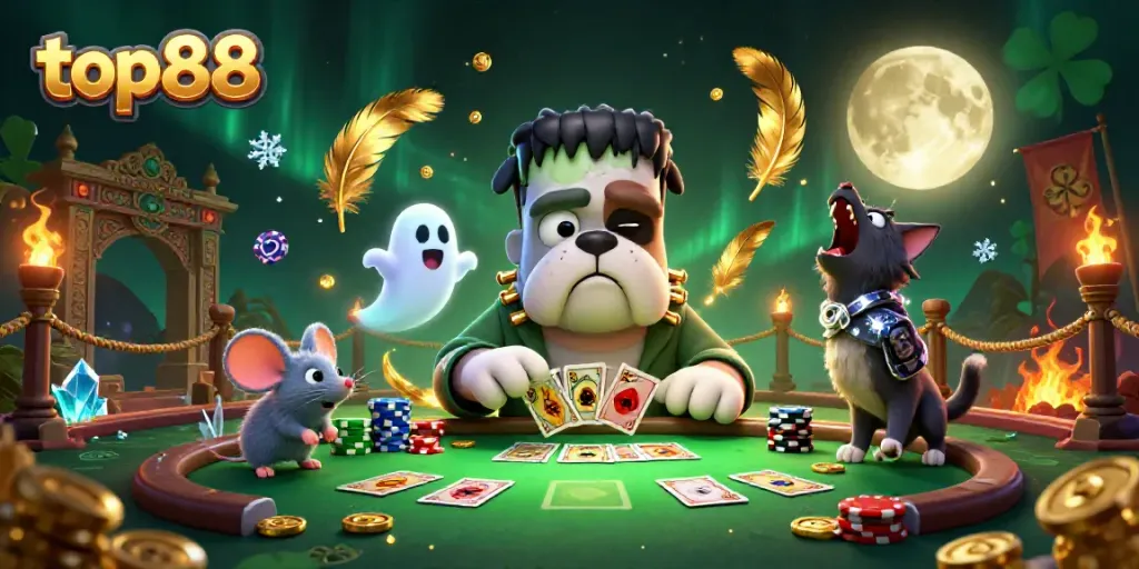 Engage in thrilling card games at top88 with a spooky atmosphere featuring unique characters and winning elements.