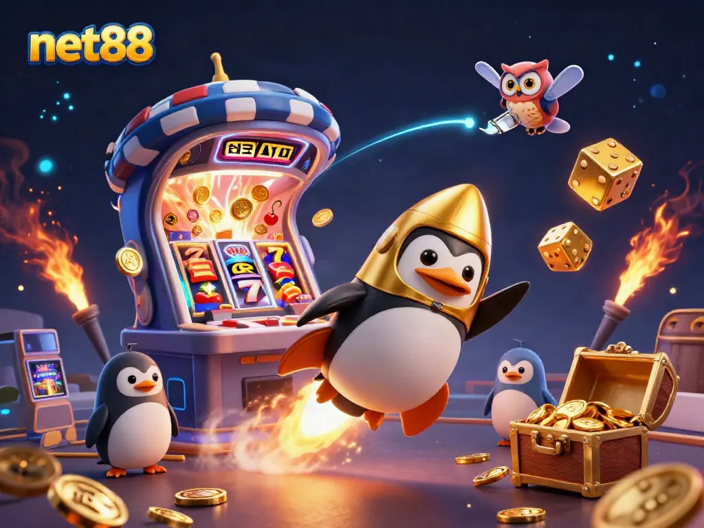 Experience thrilling gameplay with net88 as the golden penguin blasts through a dazzling casino universe.