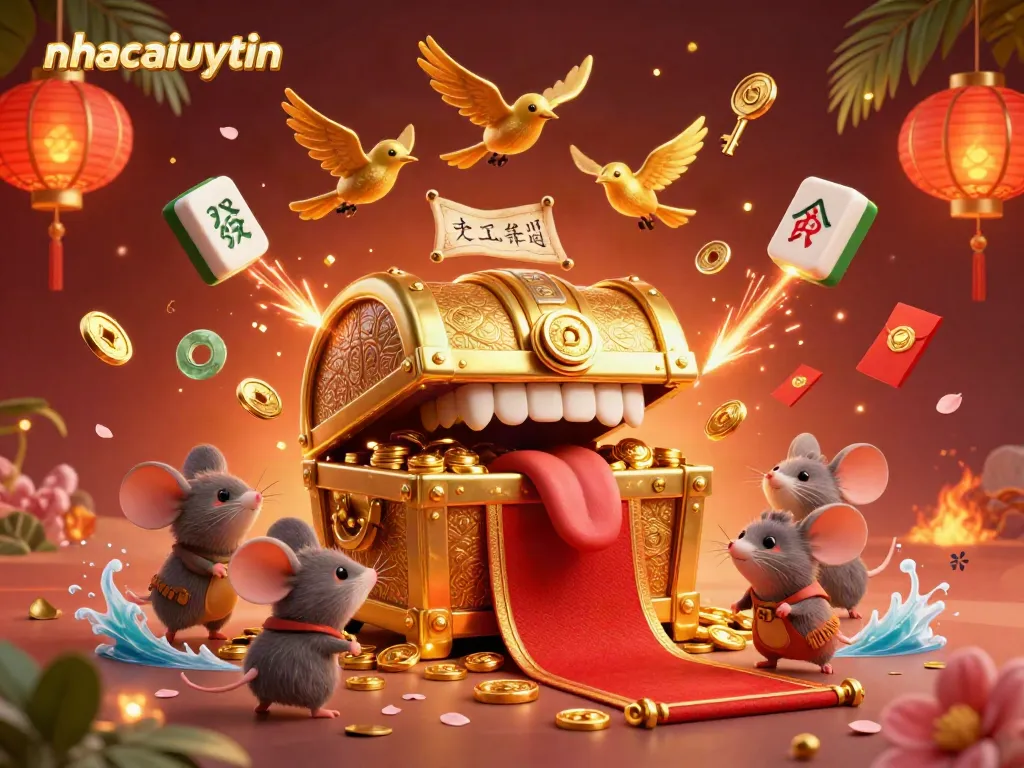 Experience thrilling gameplay with nhacaiuytin in a vibrant casino scene featuring treasure chests, coins, and endless opportunities.