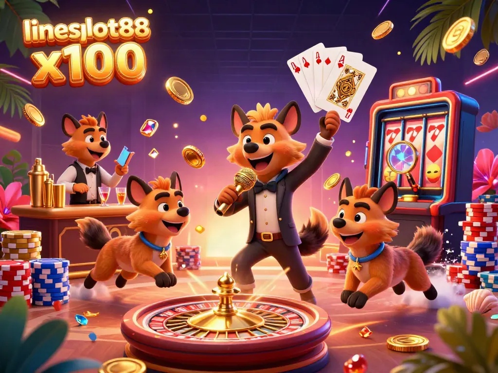 Enjoy the vibrant casino scene with hyenas at lineslot88 x100, featuring laughs and games.
