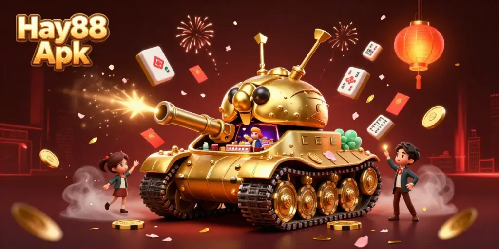 Experience the excitement of Hay88 Apk with a vibrant 3D casino setup featuring unique characters and game elements.