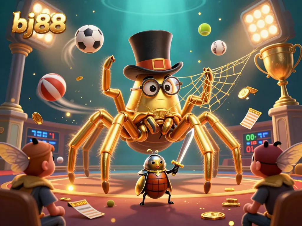 Engage with bj88 and visualize the excitement of sports betting through vibrant 3D illustration filled with sports elements.