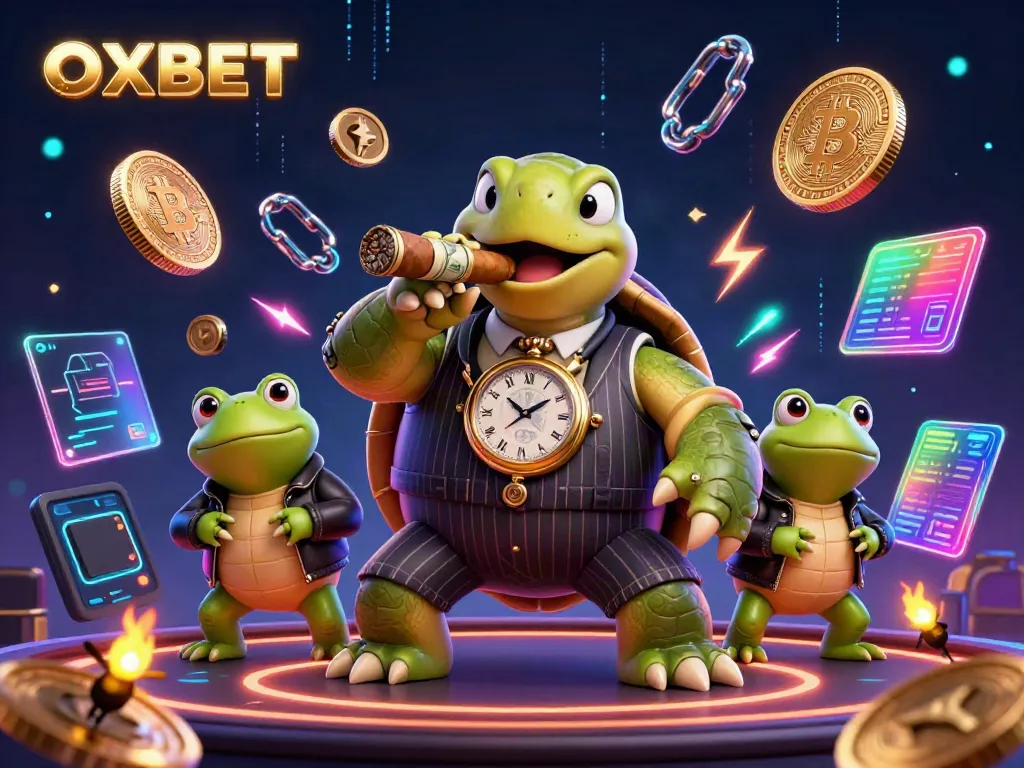 Experience thrilling gameplay at OXBET with a vibrant 3D casino-inspired scene featuring cartoon characters and digital currency.