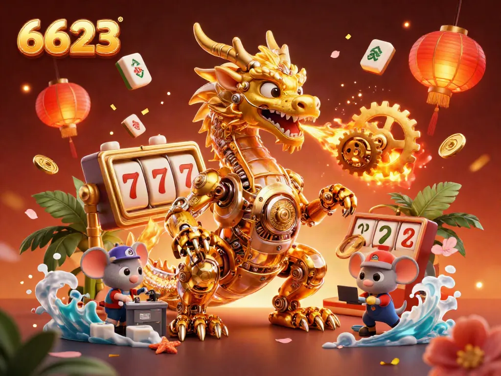 Experience 6623's thrilling slot and jackpot action with a golden dragon and animated game elements.