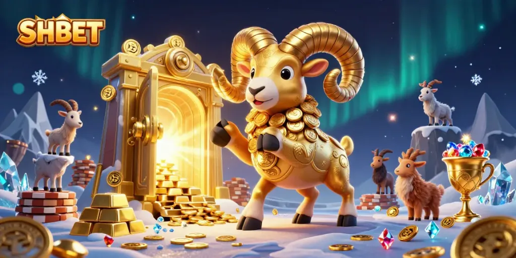 Experience the thrill of SHBET with vibrant 3D casino gaming featuring massive golden ram and treasures.
