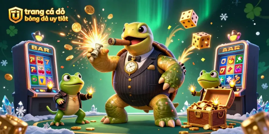Catching winning odds on trang cá độ bóng đá uy tín with a vibrant 3D casino illustration showcasing characters and gaming elements.
