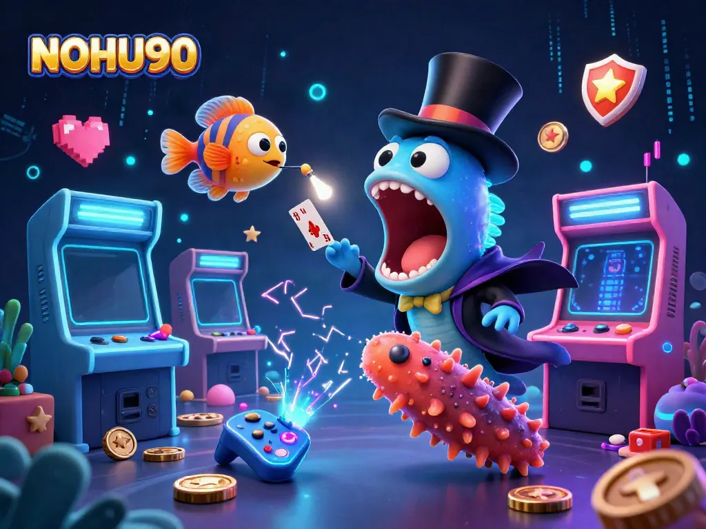 Experience the vibrant energy of NOHU90's magical casino world with unique sea creatures showcasing their gaming skills.