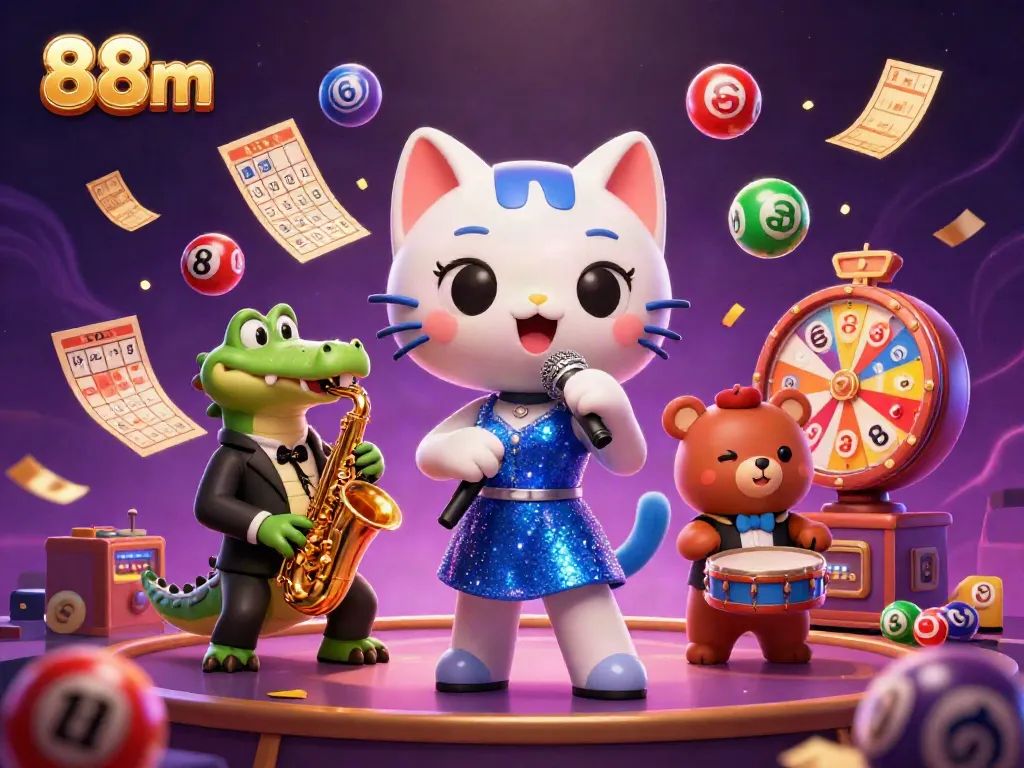 Engage in exciting gameplay with 88m using a vibrant scene filled with colorful lottery elements and lively characters.