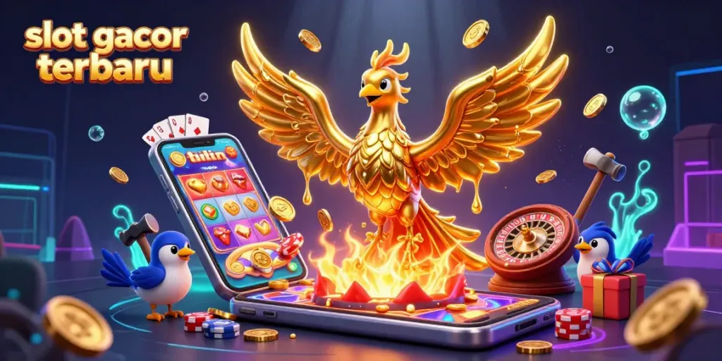 Experience the thrill of slot gacor terbaru with a vibrant scene showcasing a golden phoenix and exciting gaming elements.
